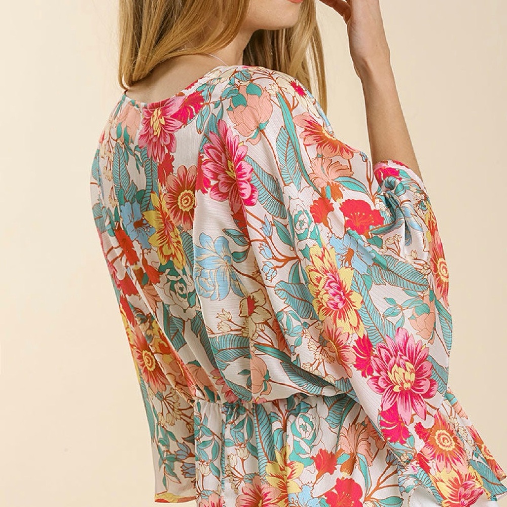 Floral Print Peplum Women's Top